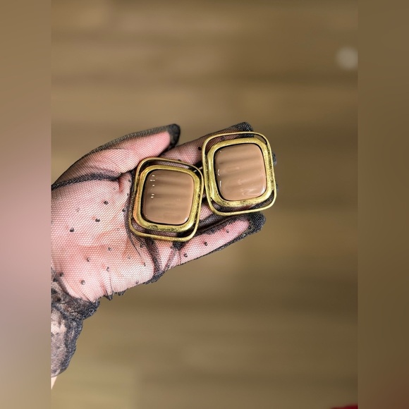 ✨ Bold Square Statement Earrings – Gold & Brown Retro Style - Picture 6 of 11